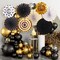 8-Piece Black and Gold Honeycomb Paper Fans | Hanging Pompoms for Graduation, Birthday, Wedding, Prom Night & New Year's Eve Photo Backdrop Party Decorations